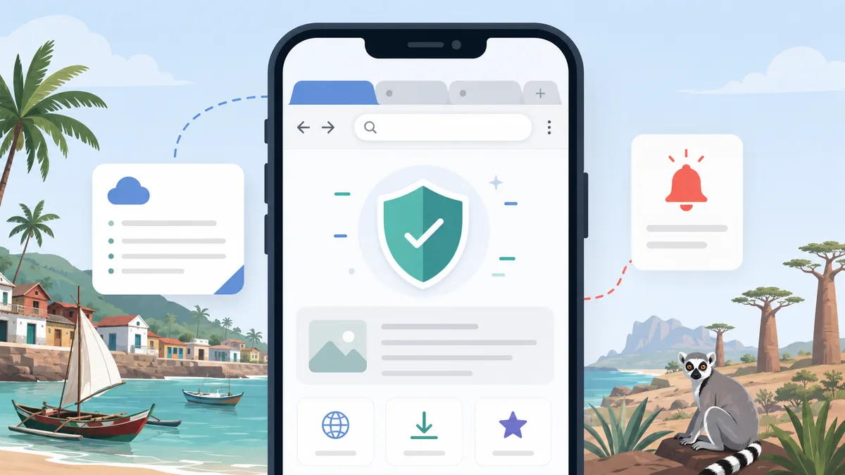 Smartphone représentant une navigation sécurisée et des alertes numériques